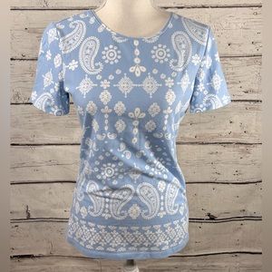 TALBOTS "The Talbots Tee" Bandana Print T-Shirt Blue/White-XS